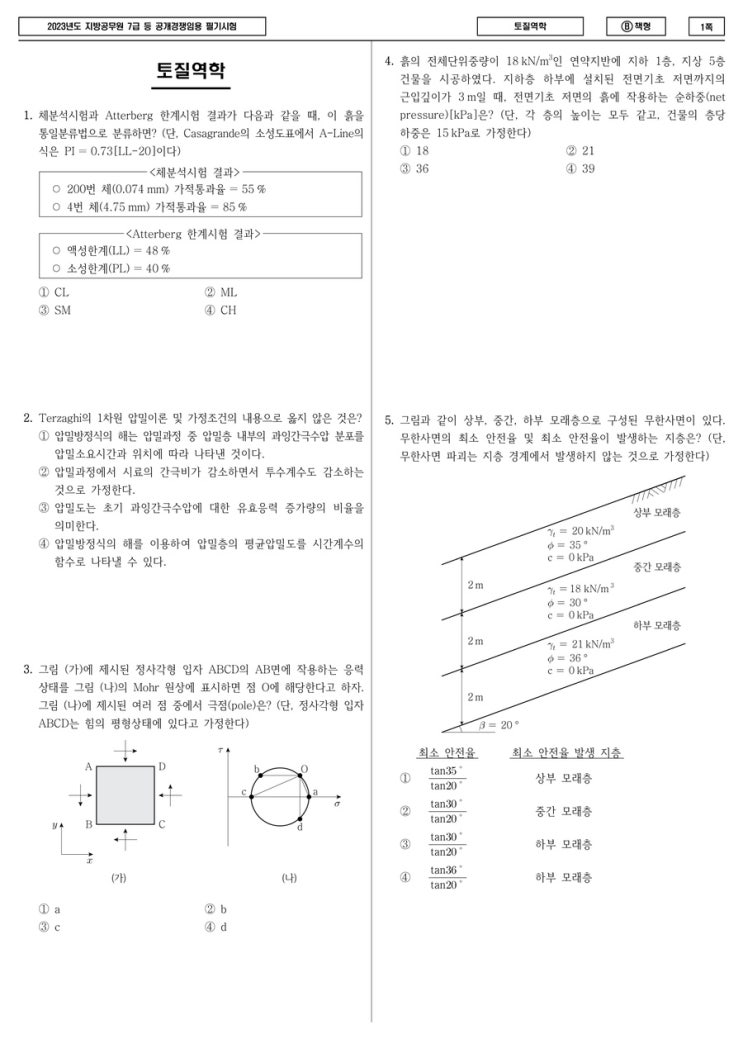  [7급 토질역학] 2023년 지방직 7급 토질역학 문제 및 해설