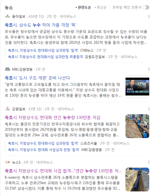  속초시 상수도 현대화로 연간 130만 톤 누수 저감, 그러나 개인 가정과 사업장 누수 우려 급증