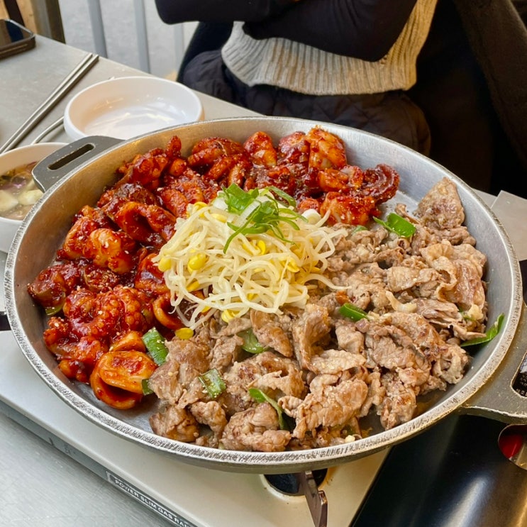  강남역 맛집 주말 점심 내돈내산 쭈꾸미랩소디 불향가득 쭈차돌세트 후기