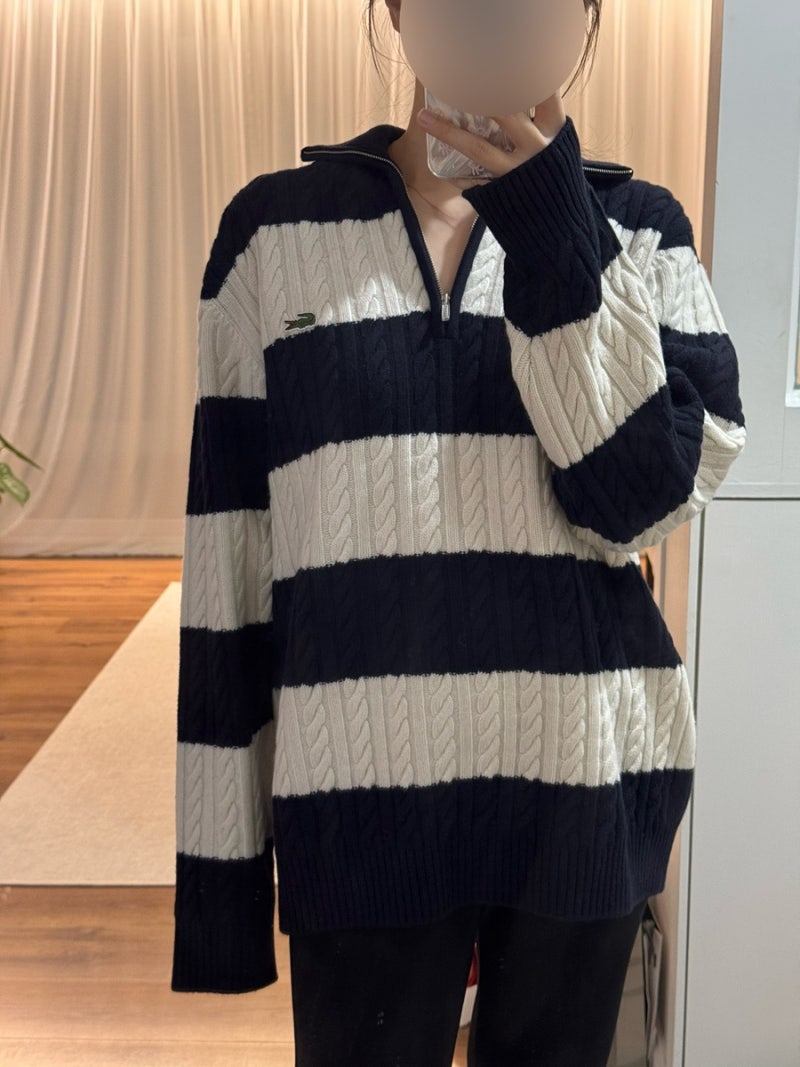 라코스테 케이블 반집업 카라 꽈배기 니트 풀오버 구매후기! (AH301E-54N)