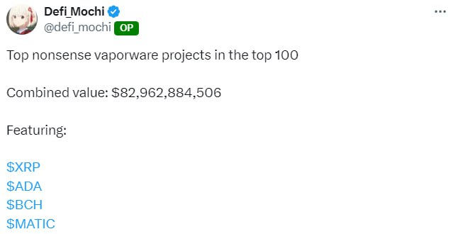  시총 100위 안의 거품 코인 리스트(Defi_Mochi)