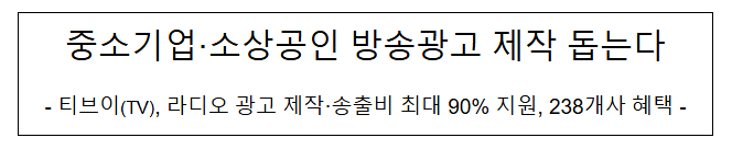 중소기업·소상공인 방송광고 제작 돕는다 중소기업·소상공인 방송광고 제작 돕는다
