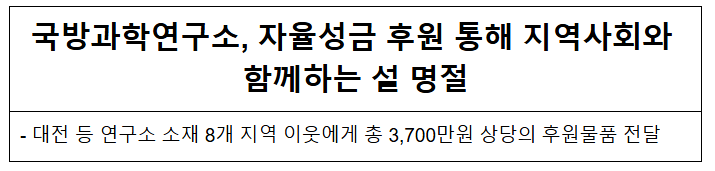 [국방과학연구소] 자율성금 후원 통해 지역사회와 함께하는 설 명절