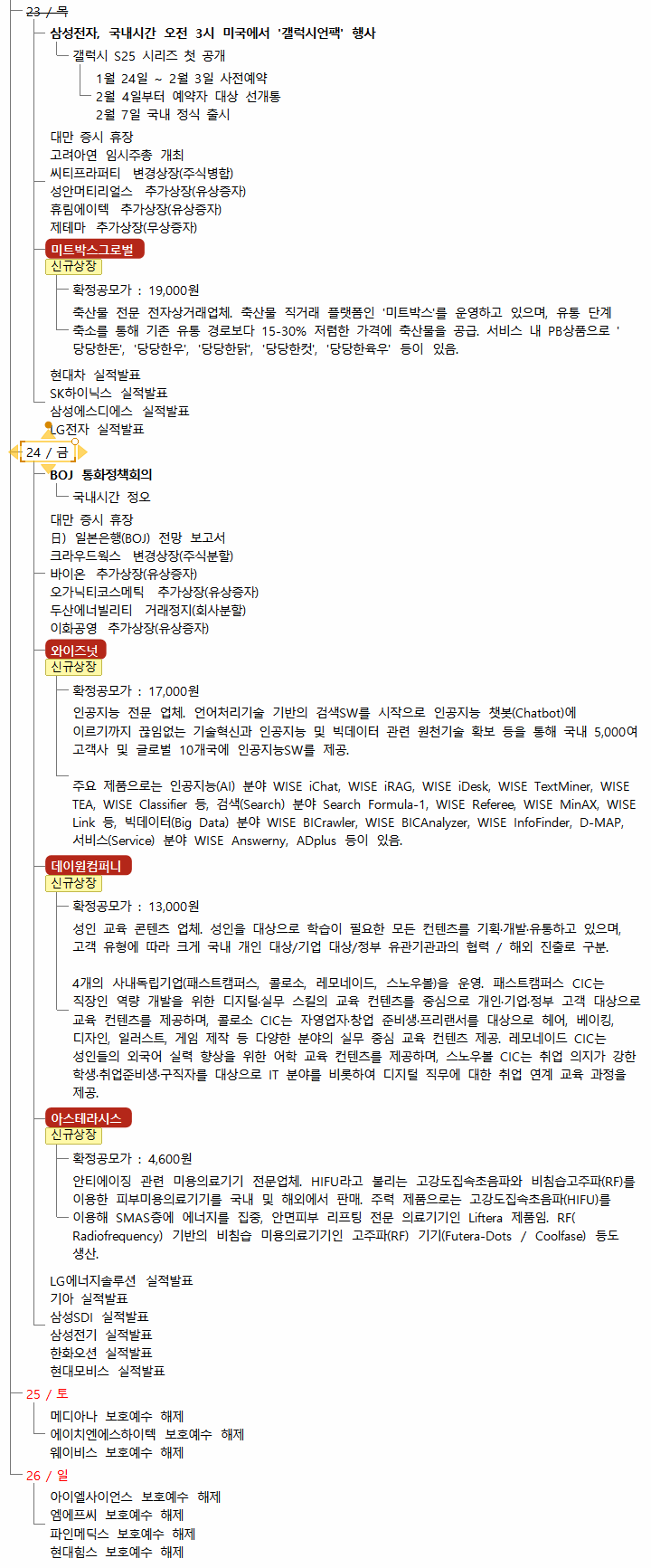 1월 24일(금) 증시캘린더 / 해외마감시황 : 네이버 블로그