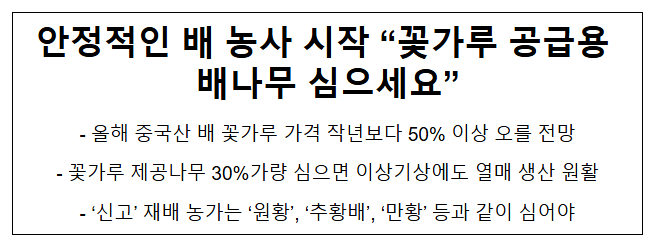 안정적인 배 농사 시작 "꽃가루 공급용 배나무 심으세요" 안정적인 배 농사 시작 "꽃가루 공급용 배나무 심으세요"