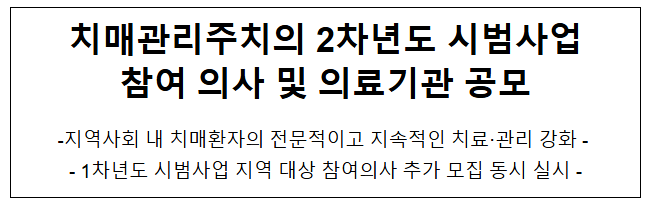 치매관리주치의 2차년도 시범사업 참여 의사 및 의료기관 공모 치매관리주치의 2차년도 시범사업 참여 의사 및 의료기관 공모