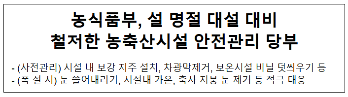 농식품부, 설 명절 대설 대비 철저한 농축산시설 안전관리 당부 농식품부, 설 명절 대설 대비 철저한 농축산시설 안전관리 당부