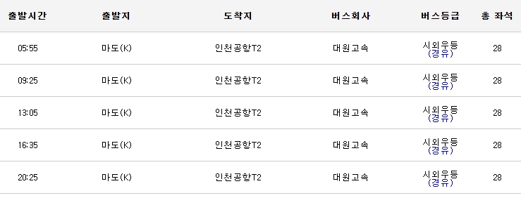  마도사거리에서 인천공항 가는 8822번 버스 시간표, 예매, 정류장 정보 총정리