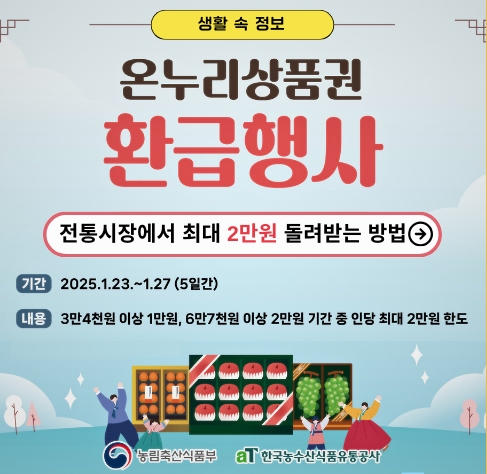 2025 설날 온누리 상품권 환급행사 전통시장 서울, 광주, 창원, 통영 등 ~1월27일