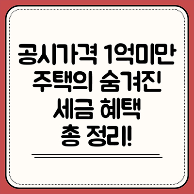  공시가격 1억미만 주택의 숨겨진 세금 혜택 총 정리!