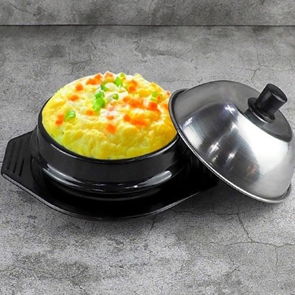  백종원 김치찌개 된장 폭탄 계란찜 스텐뚜껑+뚝배기+받침 세트 (1~2인용), 12cm, 1개