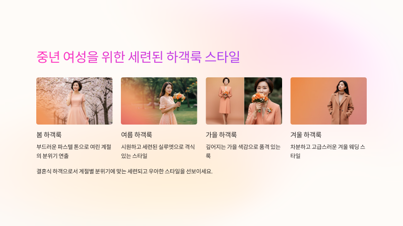 중년 여성 하객룩, 봄 여름 가을 겨울에 어울리는 세련된 하객룩과 액세서리