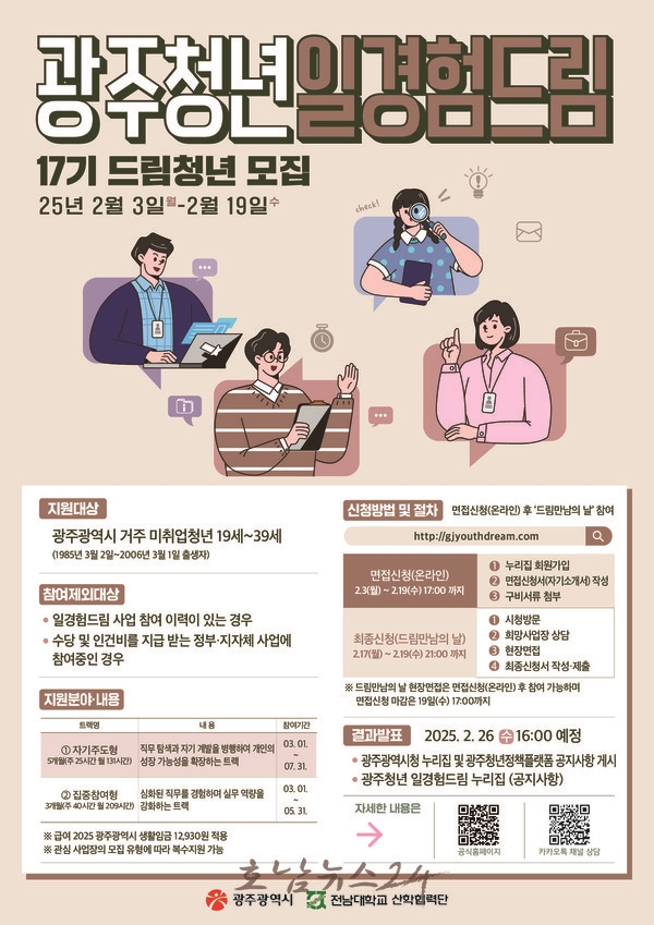 미취업청년 ‘광주청년 일경험드림’ 사업 통해 일경험 쌓으세요…제17기 드림청년 420명 모집