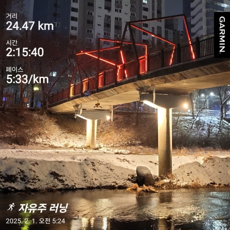 러너의 마라톤 훈련 자유주 24km - 1월 마일리지(<b>335km</b>)