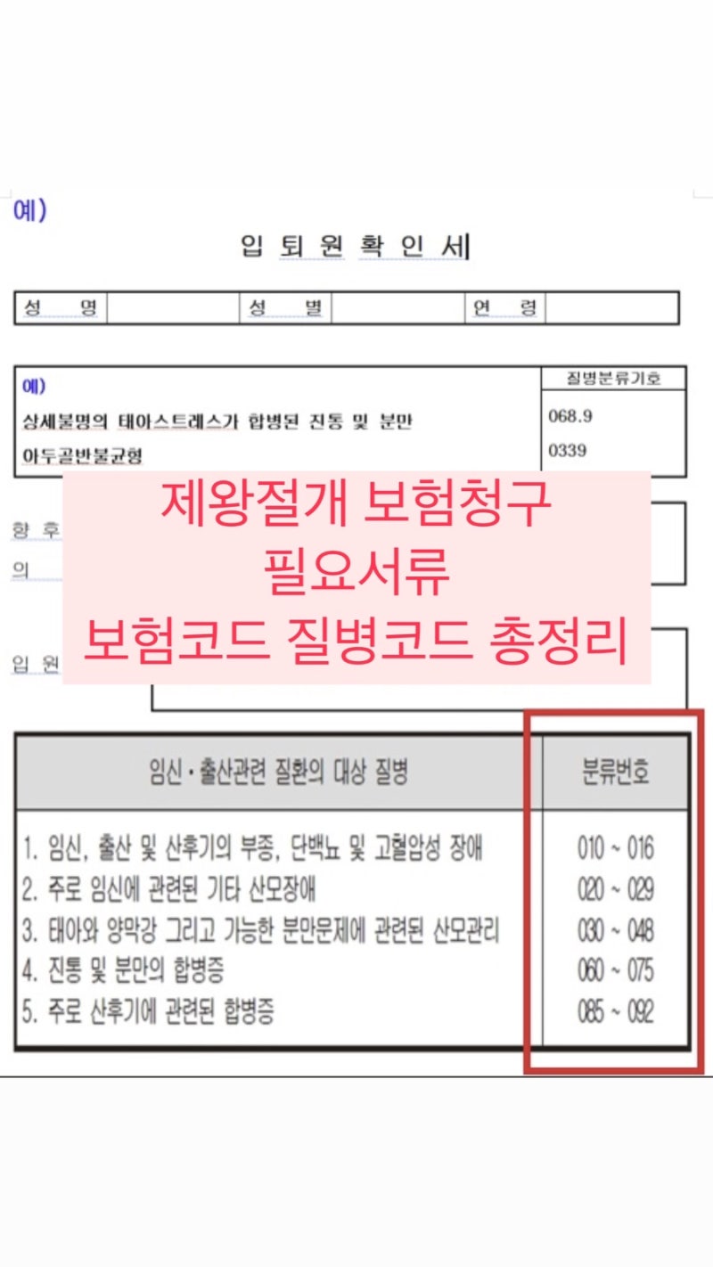 현대해상 제왕절개 보험 청구 수령 후기 : 산모특약 및 실비 청구 필요서류, 분류번호 질병코....