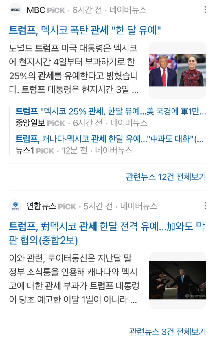  트럼프 대통령 멕시코 캐나다 관세 유예 중국은? 주가 반등