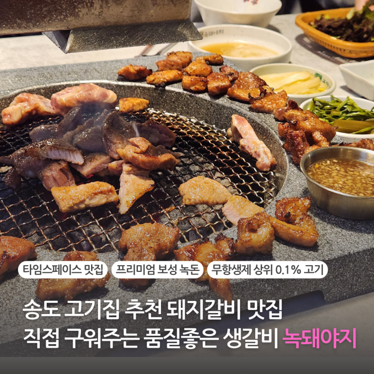  송도 고기집 추천 돼지갈비 맛집 직접 구워주는 생갈비 녹돼야지 송도점 (타임스페이스 맛집 주차가능)