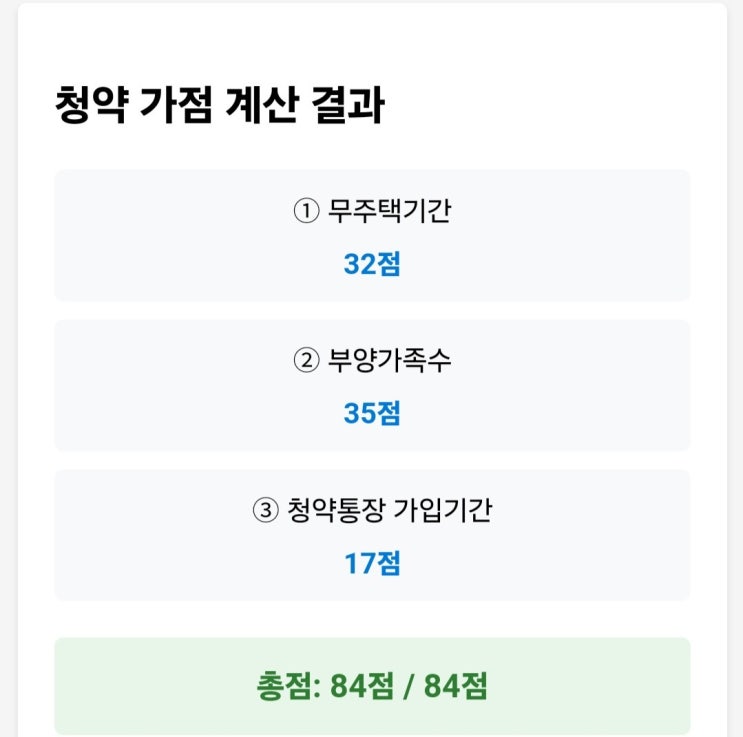  청약 가점 계산기 청약통장 점수계산방법