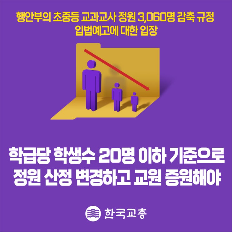 [행안부의 초중등 교과<b>교사 정원</b> 3060명 <b>감축</b> 규정 입법예고에... 