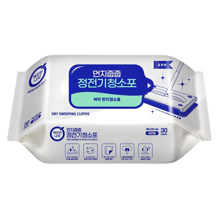  깨끗한나라 먼지줍줍 정전기 청소포 30p, 표준형(300 x ..., 1개