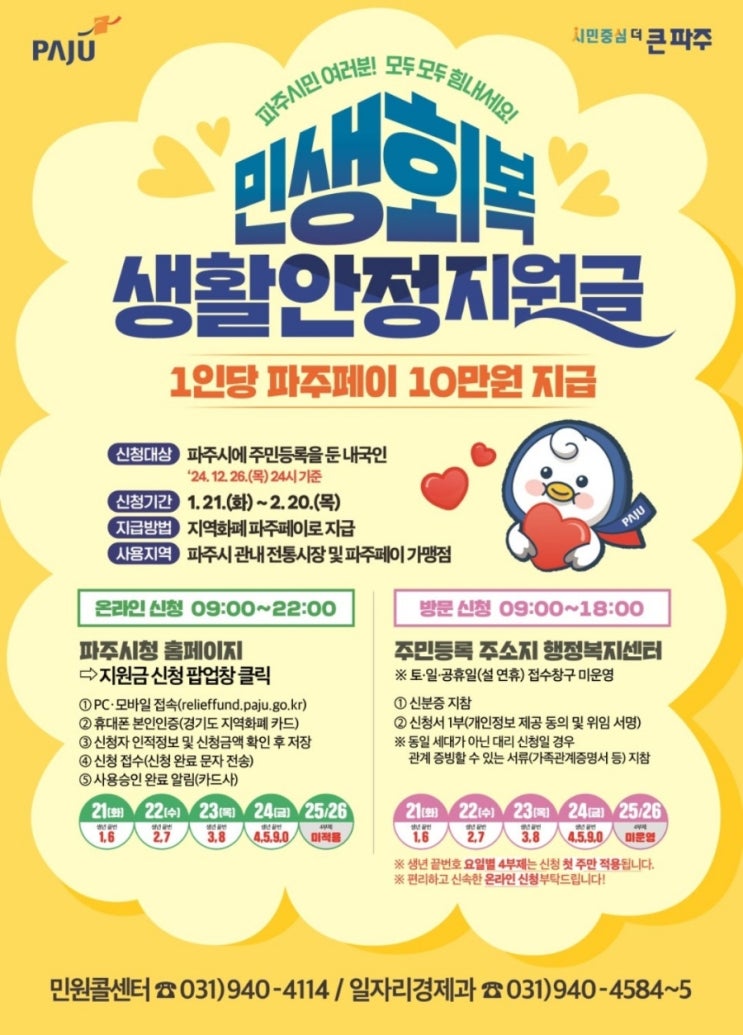 파주시 민생행복지원금,  민생회복생활안전지원금 신청하기 - 파주페이카드 등록