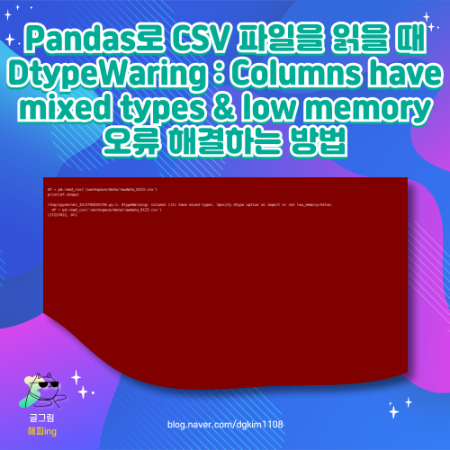  Pandas로 CSV 파일을 읽을 때 DtypeWaring : Columns have mixed types & low memory 오류 해결하는 방법