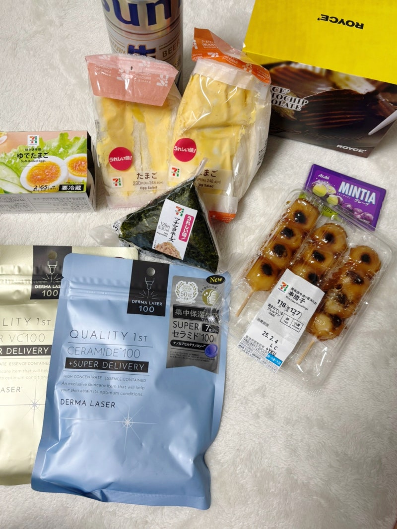 일본 편의점 추천 음식 맥주 계란샌드위치 빵 당고 삼각김밥 기내반입