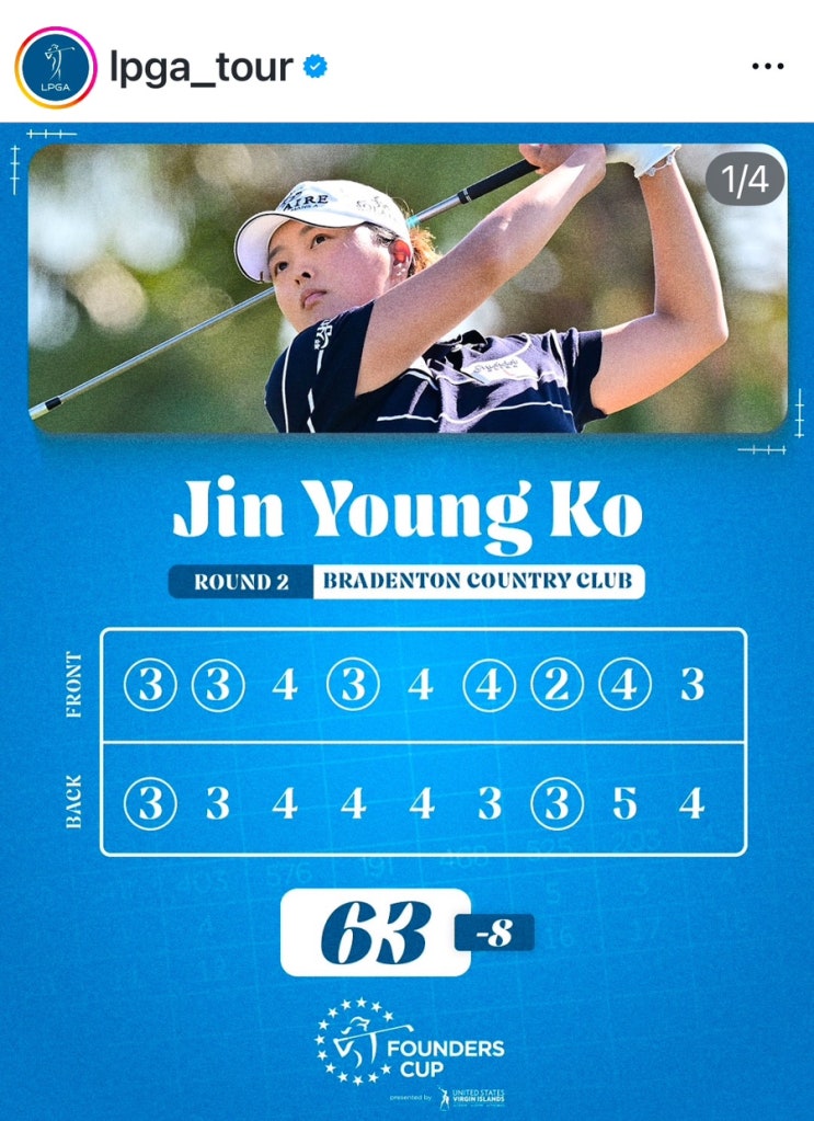 <b>고진영</b>, LPGA 투어 <b>파운더스컵</b> 2R 단독 선두…<b>윤이나</b> 컷 탈락