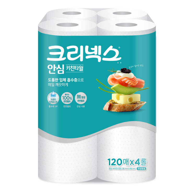  크리넥스 안심 키친타월, 120매, 4개