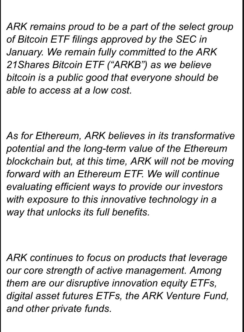 아크인베스트먼트, 미국 이더리움 현물 ETF 발행 계획 철회 : 네이버 블로그