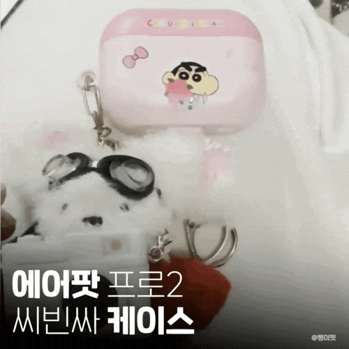 에어팟 프로 2세대 짱구 하드케이스 말티즈 키링 장착함
