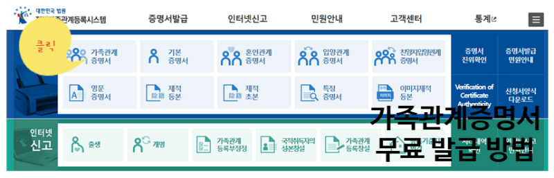 가족관계증명서 조부모 할머니 할아버지 나오게 발급 하기, 인터넷 무료 발급 방법