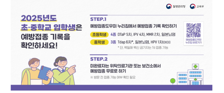 질병청, 초·중학교 입학 전 필수예방접종 완료 당부…비용 무료