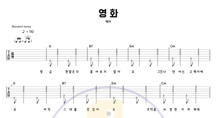  [일호기타] 감성 가득한 왈츠곡 백아 '영화' | 초보자도 가능한 기타 커버 & 타브악보 | 아르페지오 연습곡