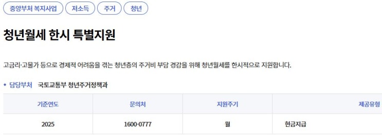  국토부 청년월세지원 한시 특별지원- 신청기간, 자격요건, 지원대상, 지원금액