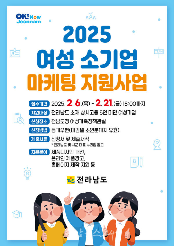  전남도, 2025년도 여성 소기업 마케팅 지원사업 추진..기업당 최대 900만 원 지원