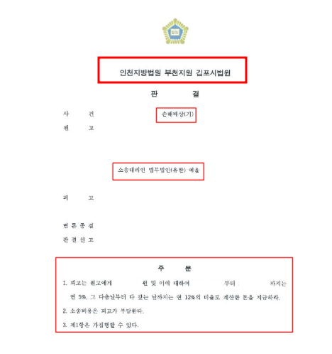 인천민사변호사 대여금청구 승소사례 관련 사진
