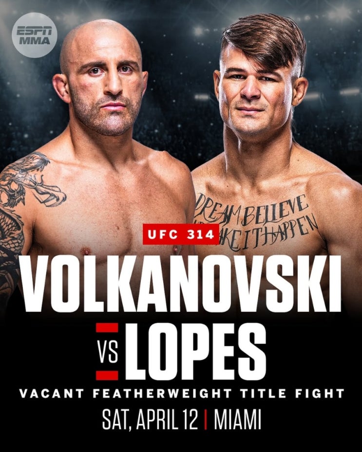  [UFC 314] 볼카노프스키 vs 디에고 로페즈, UFC 페더급 타이틀전 성사