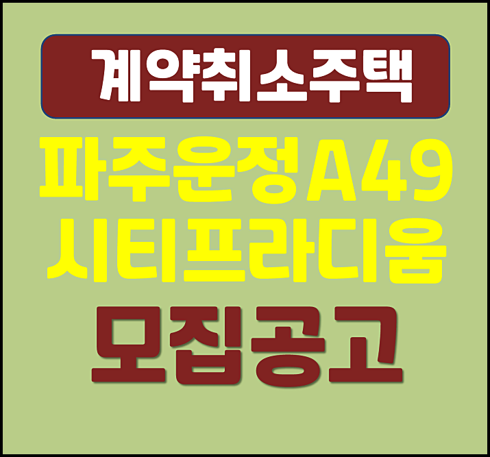  파주운정신도시 A49블록 시티프라디움 분양가 계약취주소주택 모집공고