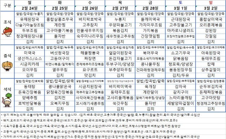  [전주 요양병원] 전주 사랑요양병원 25년 2월 넷째주 주간식단표