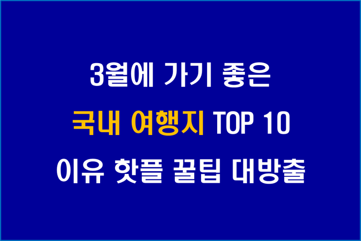  3월에 가기 좋은 국내 여행지 TOP 10 이유 핫플 꿀팁 대방출