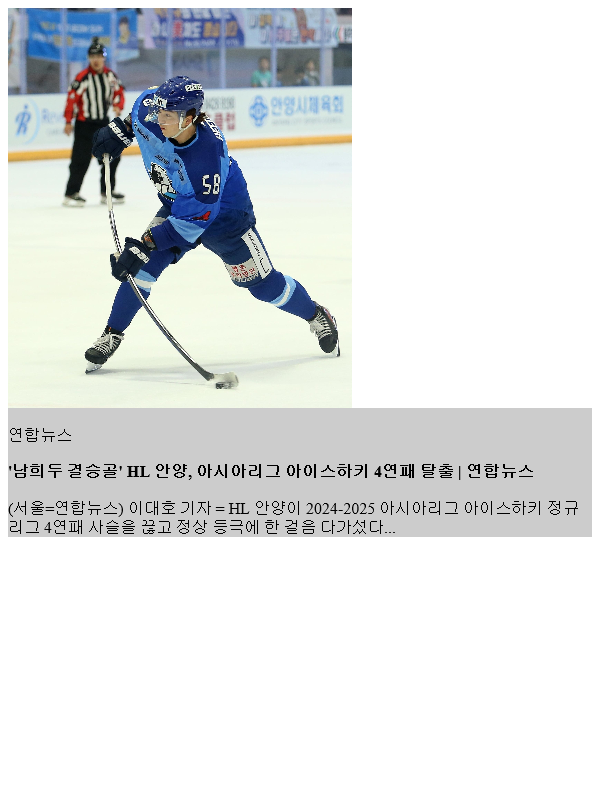 '남희두 <b>결승</b>골' <b>HL 안양</b>, 아시아리그 <b>아이스하키</b> 4연패 탈출