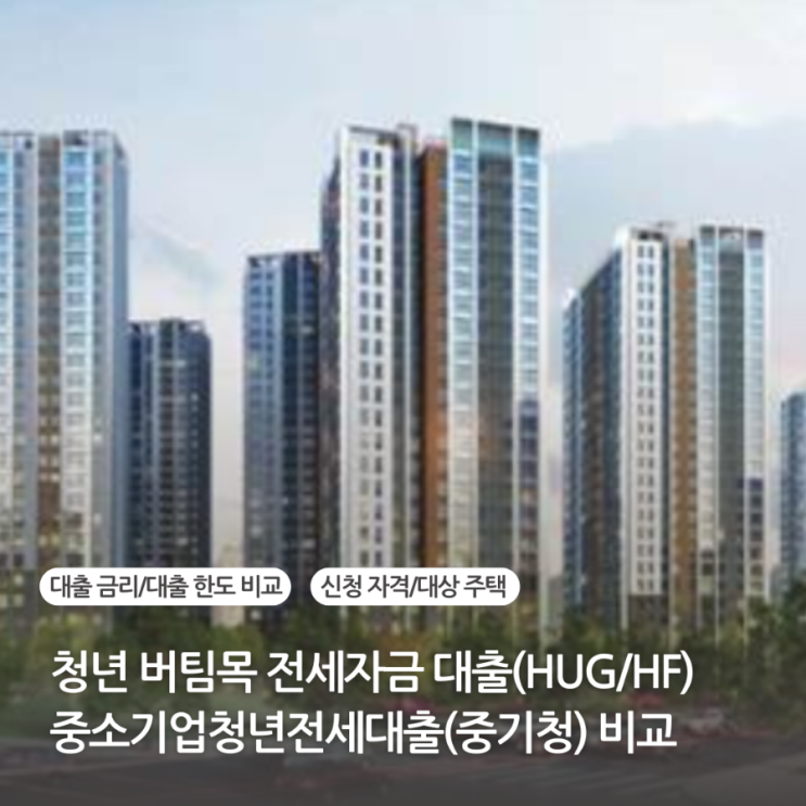  청년 버팀목 전세자금 대출과 중기청 전세대출 비교 (HUG HF) 소득조건 한도 이자 금리 보증보험 가입