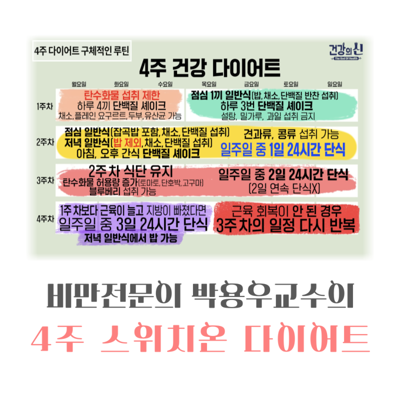 박용우 4주 다이어트 스위치온 식단 레시피 단백질쉐이크 비교