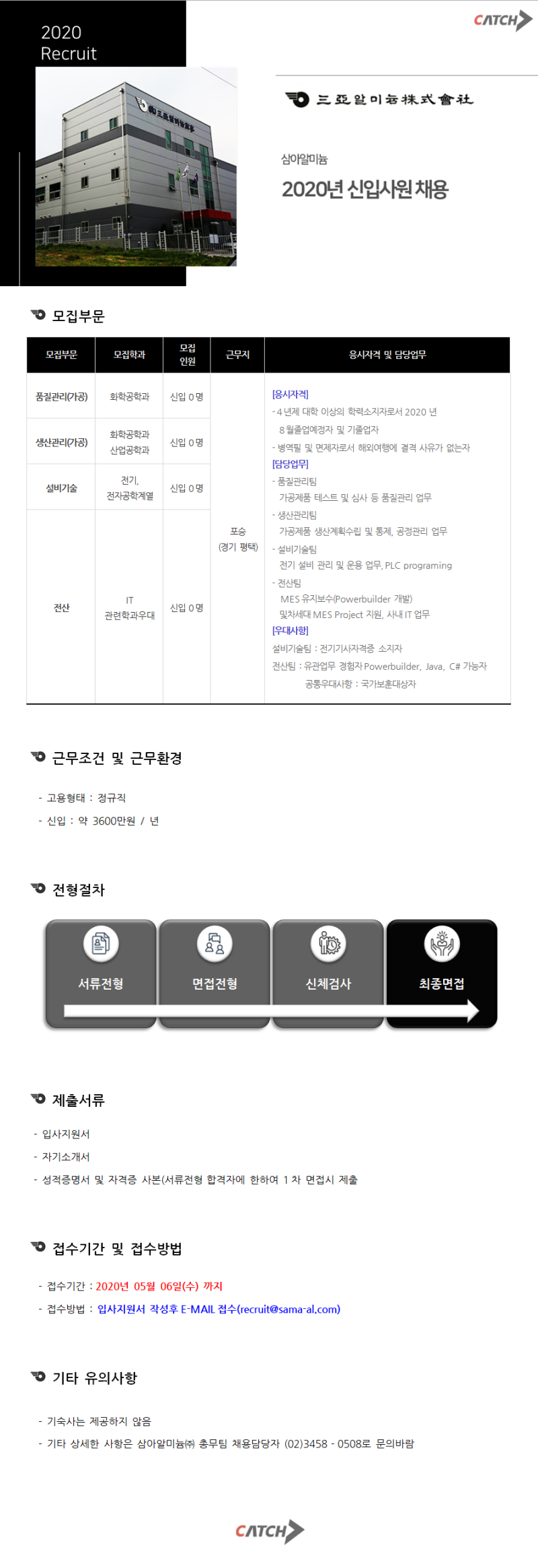 캐치] 삼아알미늄 2020년 신입사원 채용 (~5/6) : 네이버 블로그