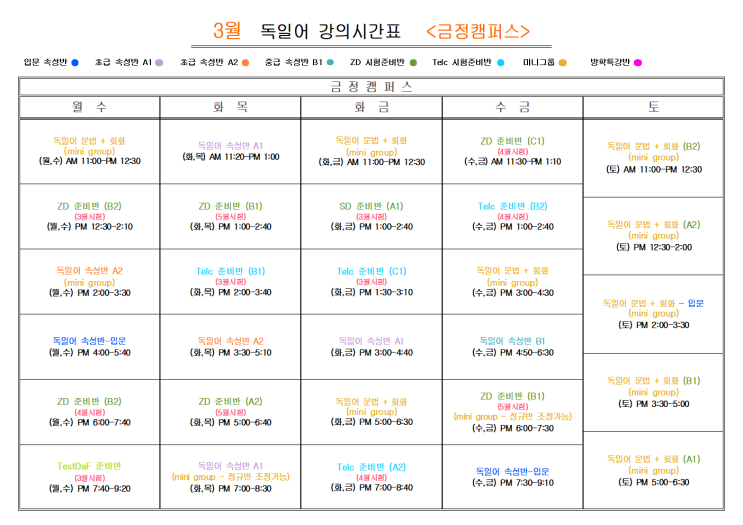  부산 독일어학원 2025년 3월                                독일어 <금정캠퍼스>