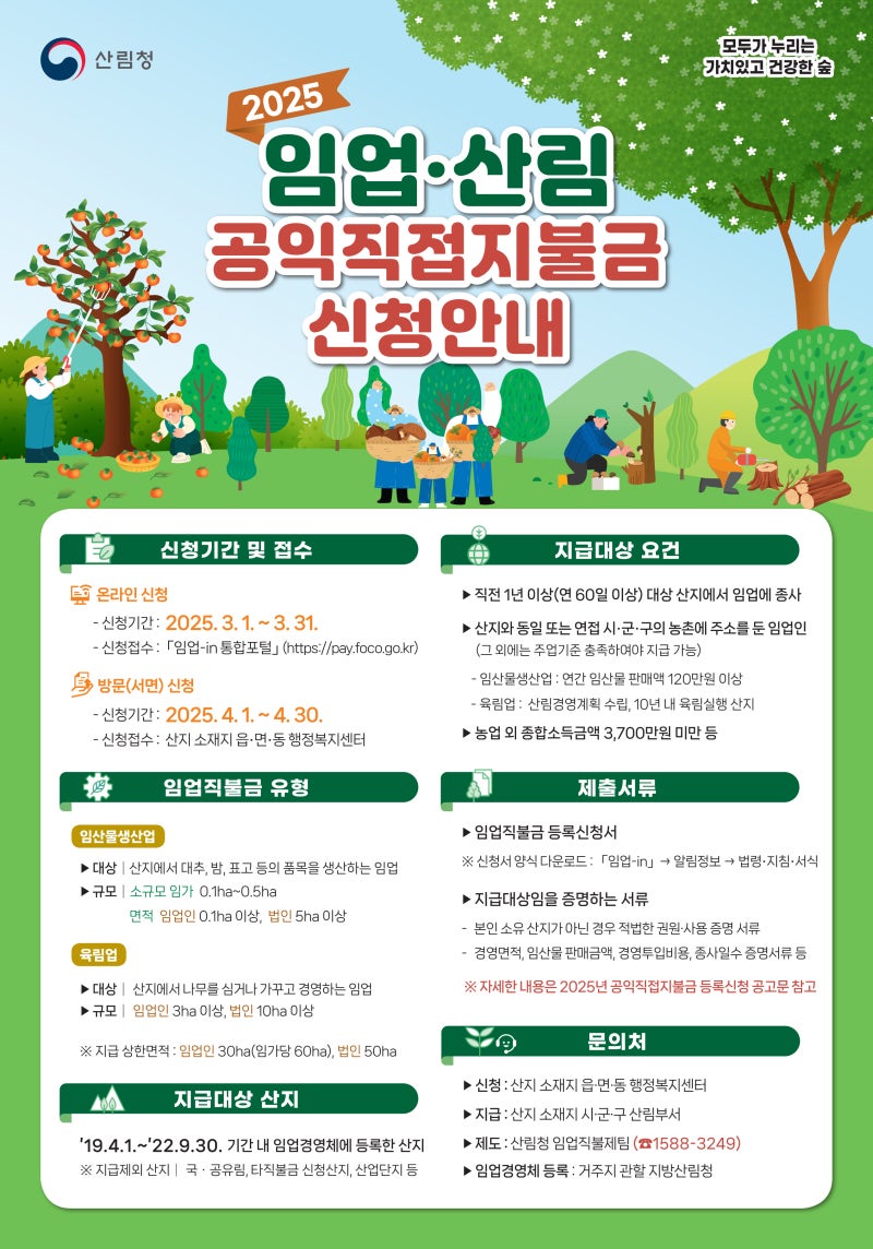 산림 임업직불급 신청방법 지급액 계산방법(임업경영체 등록방법)
