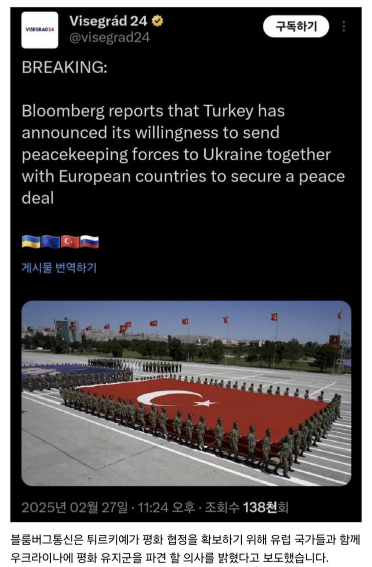 에르도안 : 유럽 <b>평화유지군</b>에 <b>튀르키예</b>군도 <b>파병</b>할것