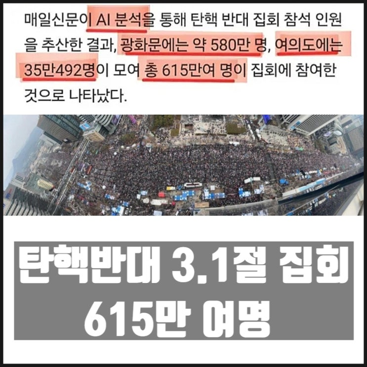 탄핵반대 3·1절집회 광화문 여의도 615만 여명 참여 탄핵반대 3·1절집회 광화문 여의도 615만 여명 참여