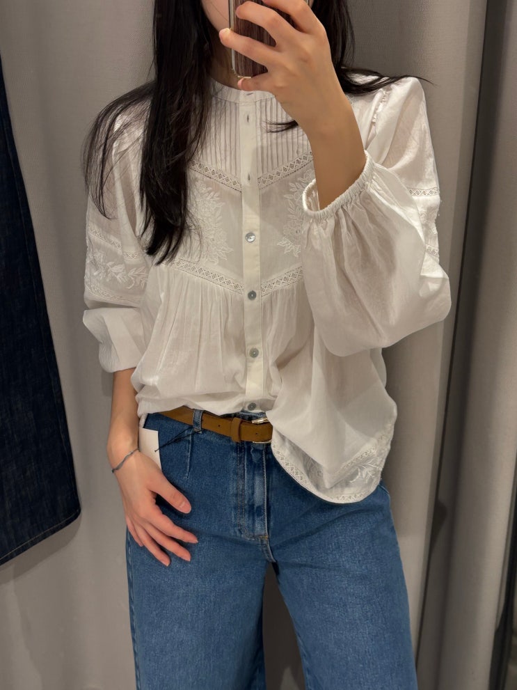  【ZARA】 자라 봄 신상품 보호시크룩 추천 자수 로맨틱 블라우스